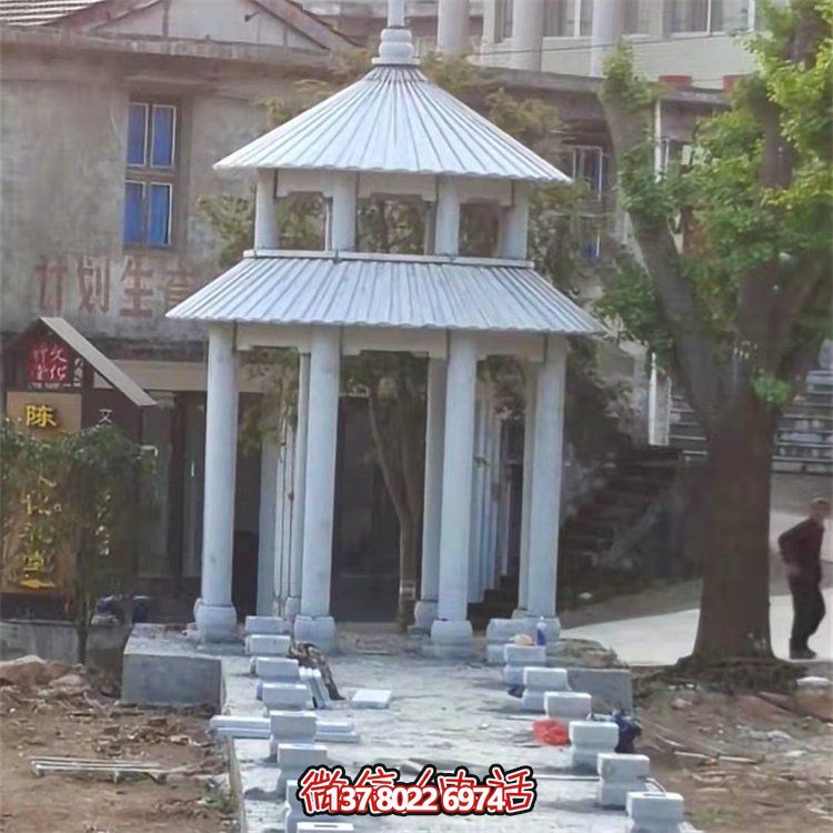 精美大理石雕刻二層涼亭，為農(nóng)村文化廣場(chǎng)添彩