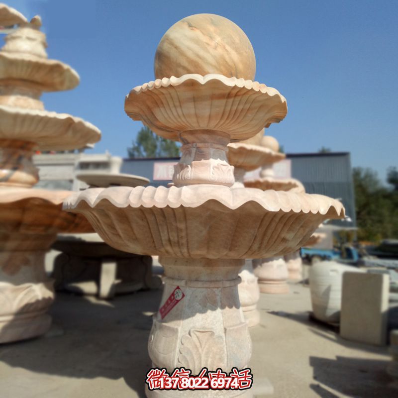 私家庭院風(fēng)水紅景觀，點(diǎn)綴晚霞夢幻雕塑噴泉