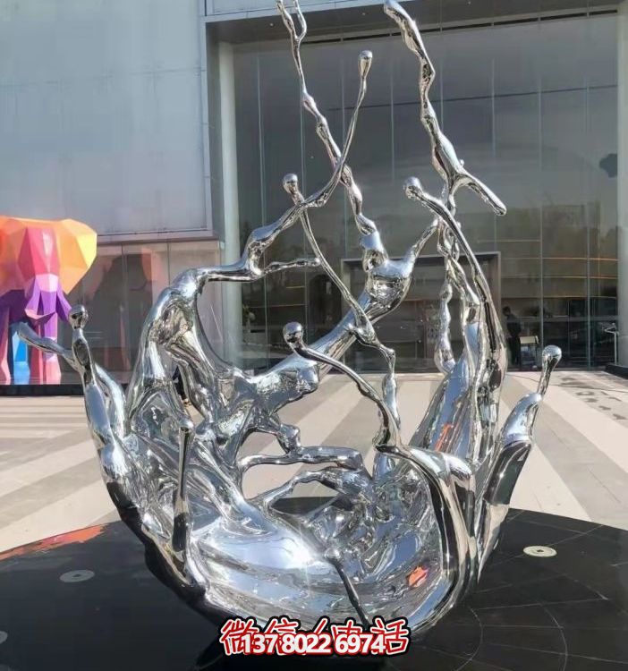 不銹鋼抽象海浪噴泉水景雕塑，開啟精致戶外新景觀