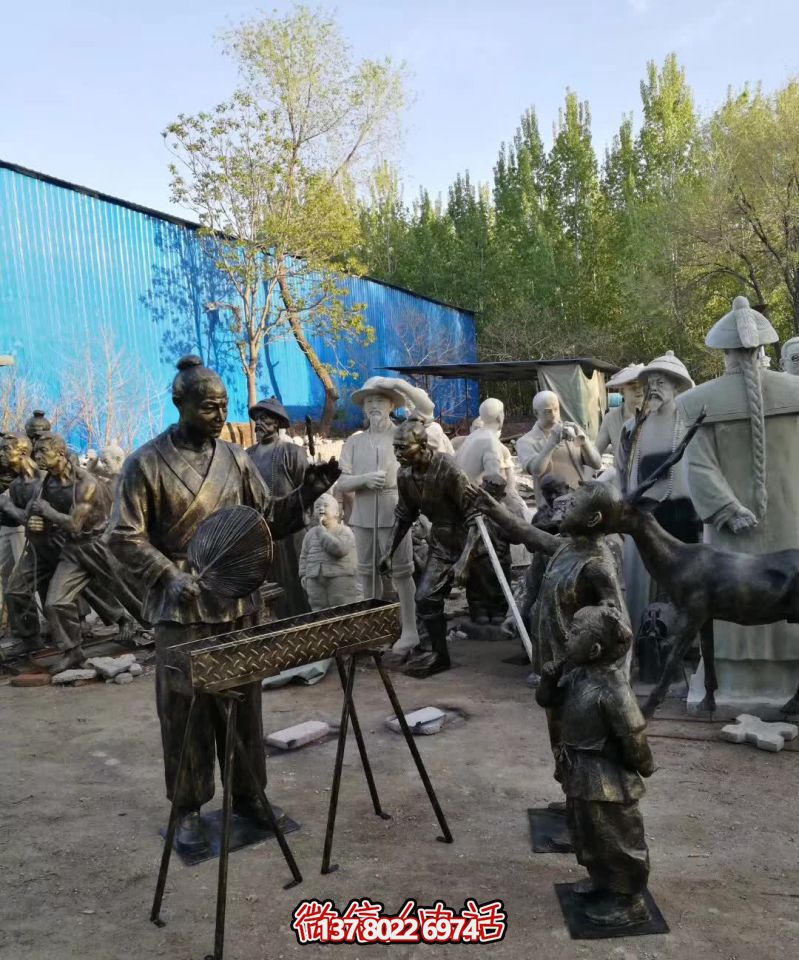 仿真鑄銅雕塑烤串，給景區(qū)、飯店、街邊賣(mài)烤串的人物雕塑