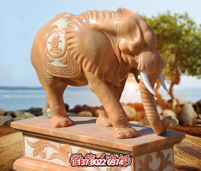 戶外景區晚霞紅石雕大象雕塑 戶外景區晚霞紅石雕大象雕塑