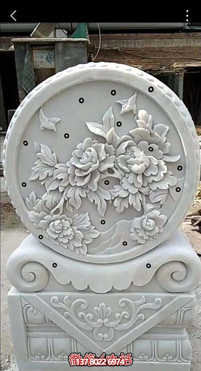 廣場漢白玉牡丹石浮雕抱鼓石擺件雕塑 廣場漢白玉牡丹石浮雕抱鼓石擺件雕塑