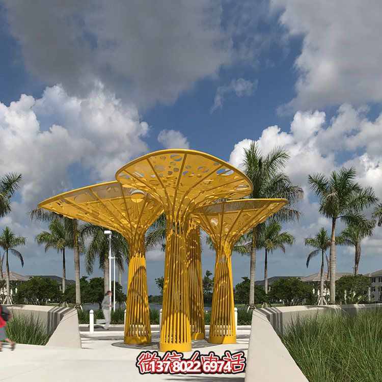 園林戶外不銹鋼創(chuàng)意鏤空樹(shù)葉景觀涼亭