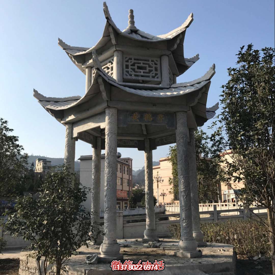 城市河道景觀擺放雙層青石鏤空涼亭 城市河道景觀擺放雙層青石鏤空涼亭