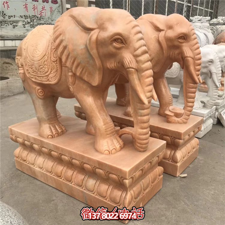 酒店企業晚霞紅石雕鎮宅招財大象雕塑 酒店企業晚霞紅石雕鎮宅招財大象雕塑