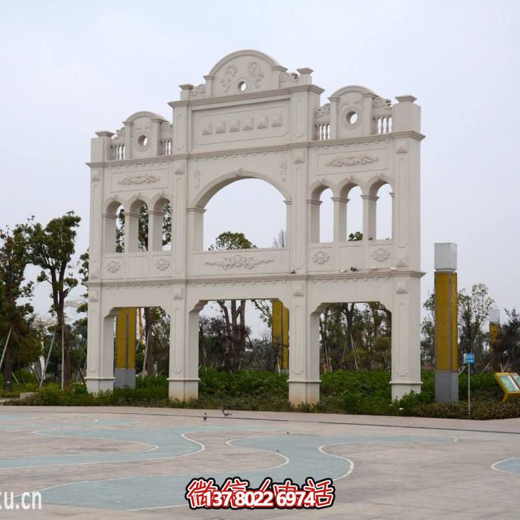 廣場擺放大理石雕刻西方復(fù)式牌坊雕塑