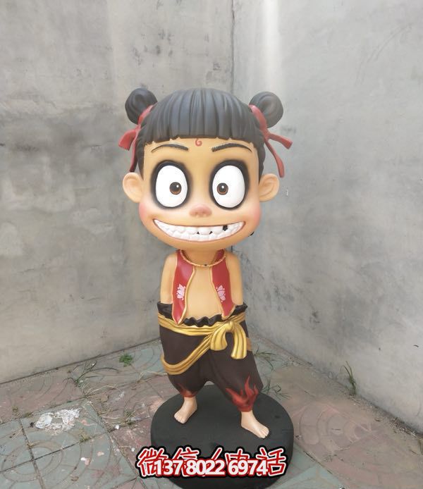 小區廣場玻璃鋼卡通魔童哪吒雕塑