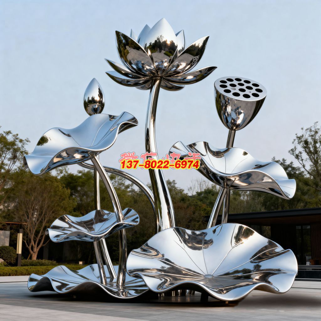 蓮韻流輝：不銹鋼鍛造的荷塘盛景景觀雕塑